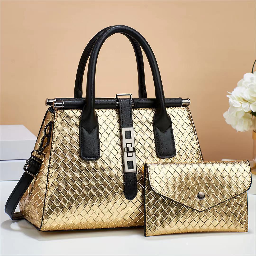 Wholesale fashionable and trendy woven mother-and-child bags, European and American style mother-and-child bags, three-piece sets, women's bags, simple single-shoulder bags Specification drawing
