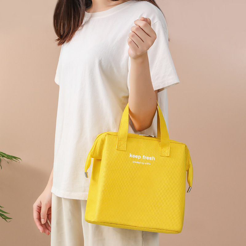 New macaron-colored bento bag, large-capacity insulated and fresh-keeping hand-held lunch box bag, Oxford cloth steel frame lunch ice pack full figure