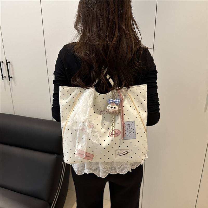 Fashionable lace-decorated polka dot large-capacity bag for women 2025, new single-shoulder bag, stylish commuter tote bag for women Specification drawing