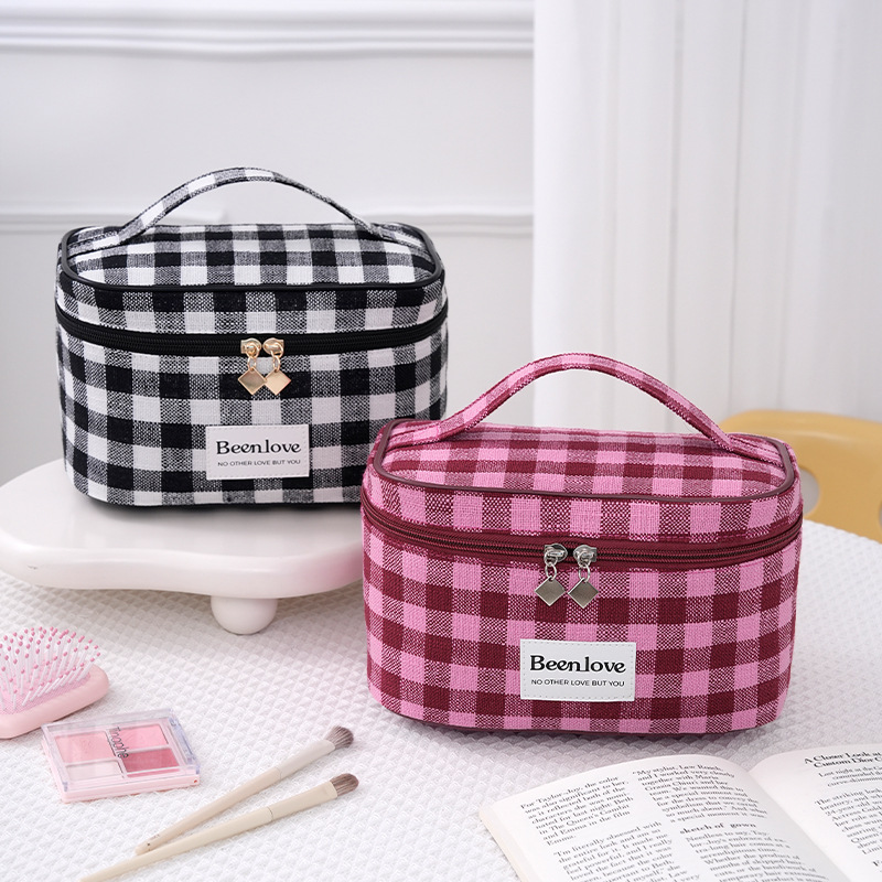 Runhui's new stylish top and bottom cover makeup bag, travel cosmetics storage bag, essential travel makeup bag with large capacity full figure