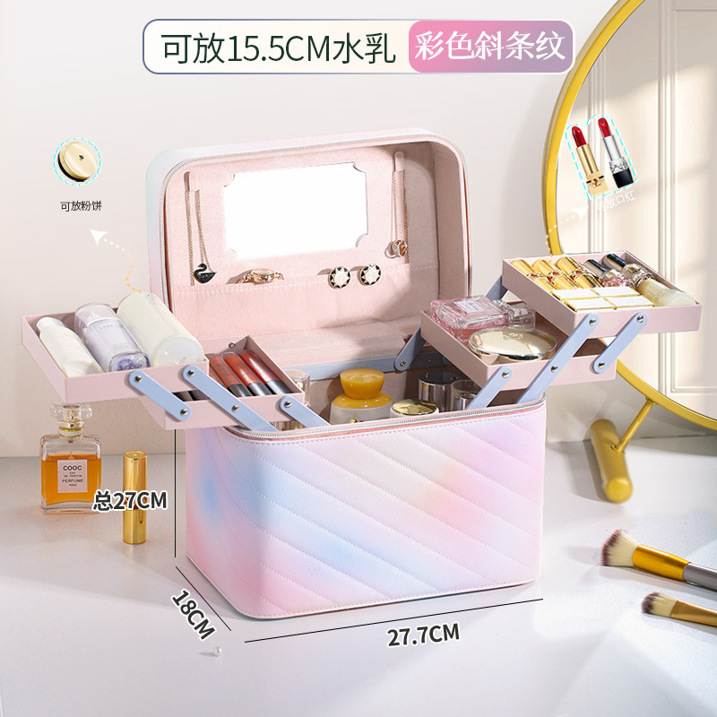 Factory direct sales of cosmetic bags, large-capacity suitcases, portable cosmetics, desktop storage boxes, multi-functional cosmetic cases details Picture