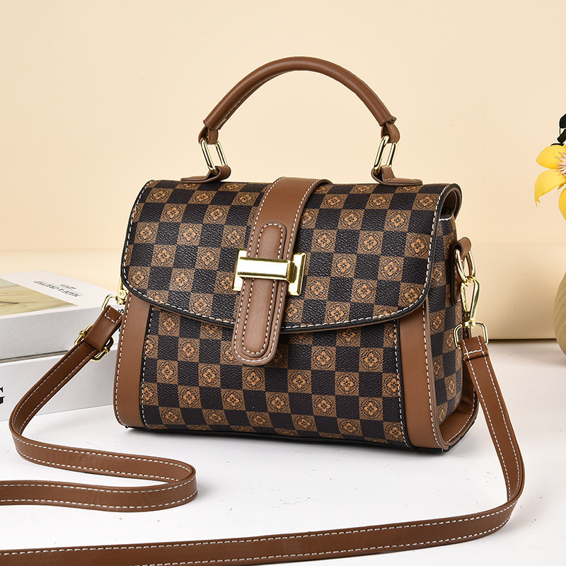 "Checkered women's bag 2023 New style fashionable checkered print small square bag Korean version color-matched single-shoulder crossbody bag consignment. Specification drawing