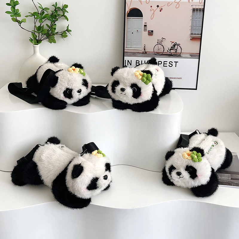 New cute panda crossbody plush toy backpack, a girlish travel backpack, claw machine doll exchange full figure