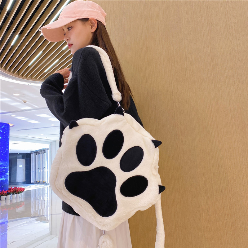 Cute cat paw backpack 2023 New style plush backpack, Instagram soft girl, large-capacity student funny backpack Specification drawing