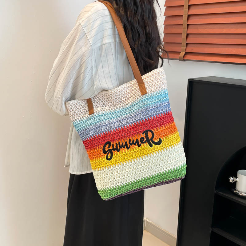 Niche and simple design striped bucket bag 2025, a fresh and elegant women's bag, casual, fashionable and versatile, single-shoulder crossbody bag Specification drawing