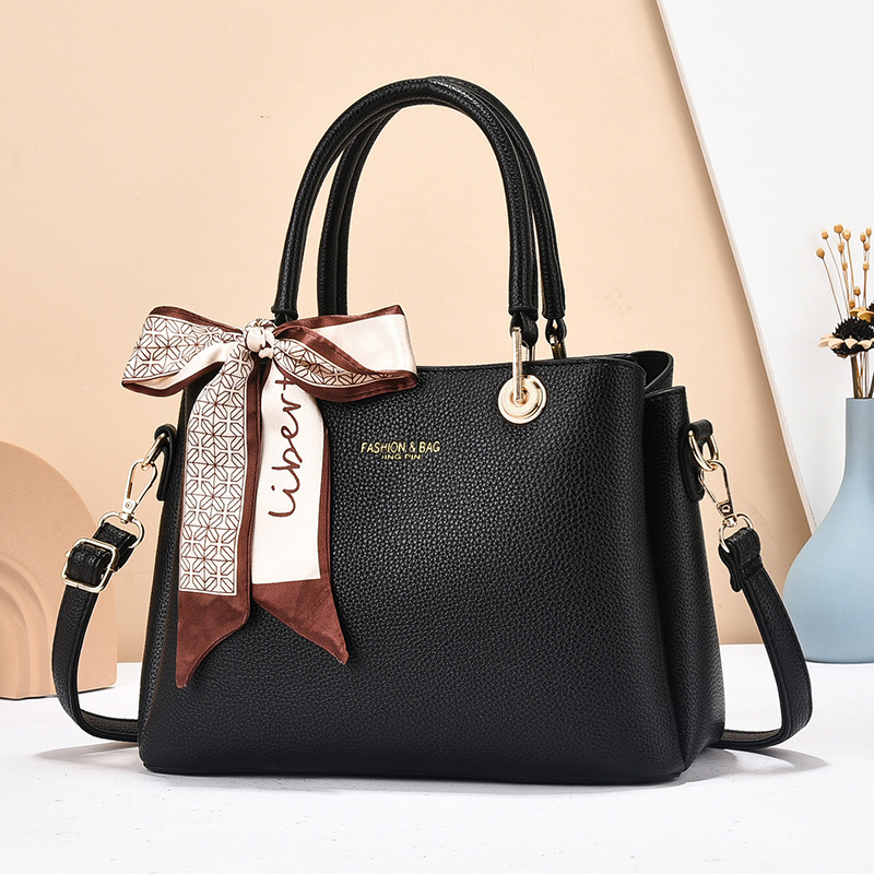 Mom's handbag, middle-aged women's bag, 2024 new style fashionable soft leather women's bag, large capacity silk scarf, single-shoulder crossbody bag full figure