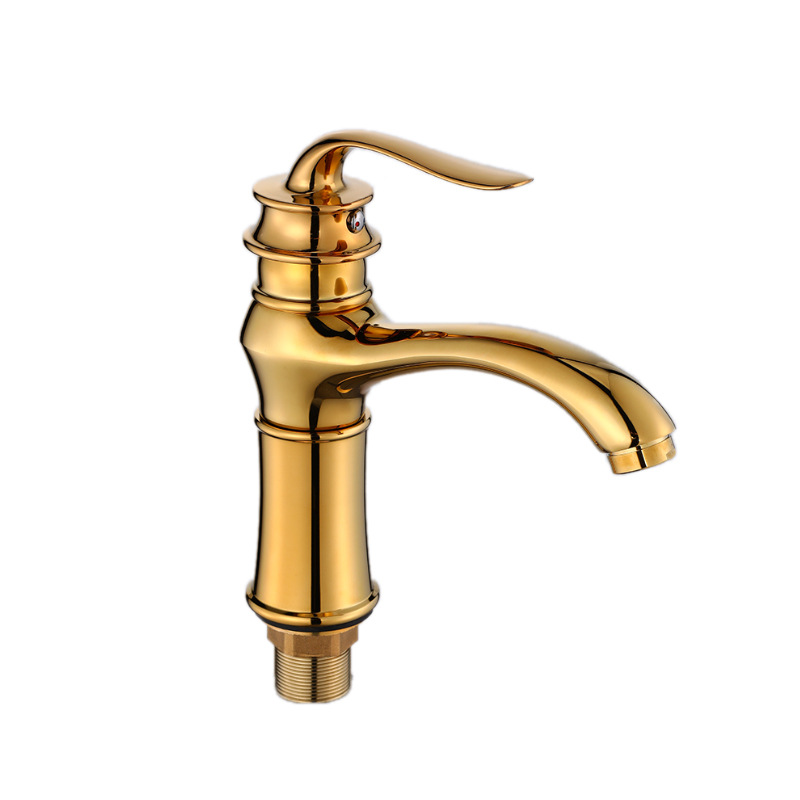 All-copper European-style golden washbasin faucet, bathroom countertop basin, household cold and hot washbasin, washbasin faucet Item Picture