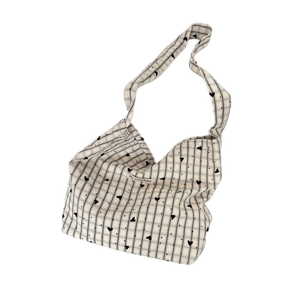 5741 Korean version simple and lightweight checkered crossbody tote bag, 2025 new versatile shoulder bag, summer canvas bag Item Picture