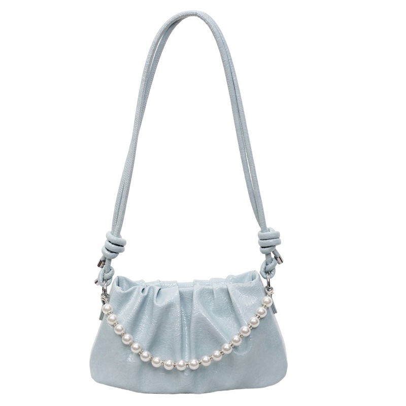High-end underarm bag 2025 new style versatile handbag, beaded single-shoulder bag, pleated crossbody bag, fashionable small square bag Item Picture