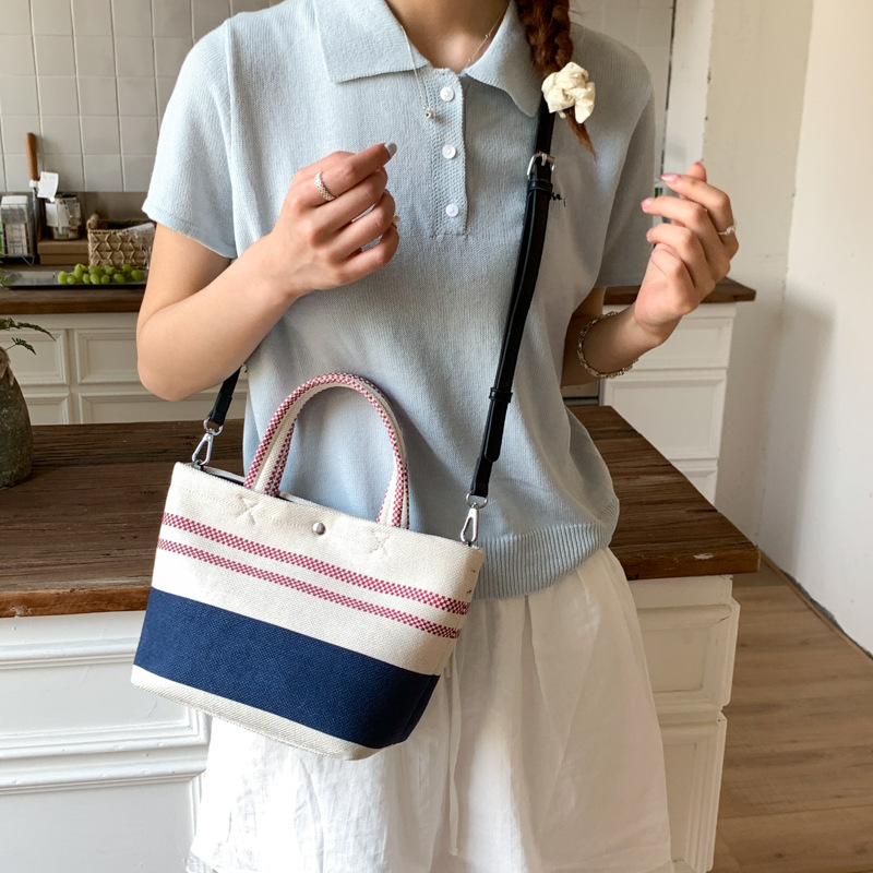 Fashionable, simple, niche and high-end canvas basket bag for women, 2025 new style, versatile single-shoulder crossbody bag details Picture