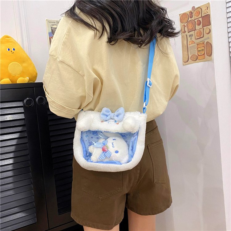 New cute transparent PVC Sanrio Kuromi Melody Cinnamon Dog plush toy crossbody bag Application Scenario