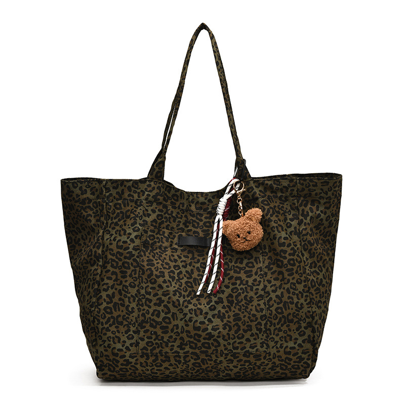 New Korean retro large-capacity leopard print canvas bag for autumn and winter 2024, a laid-back style single-shoulder bag for women's commuting Item Picture