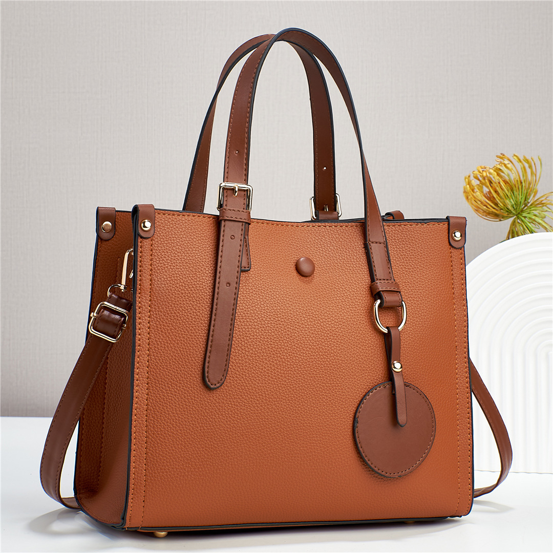 New solid color women's bag with lychee pattern, simple and versatile texture, soft leather, large capacity, cross-border single-shoulder crossbody quality Item Picture
