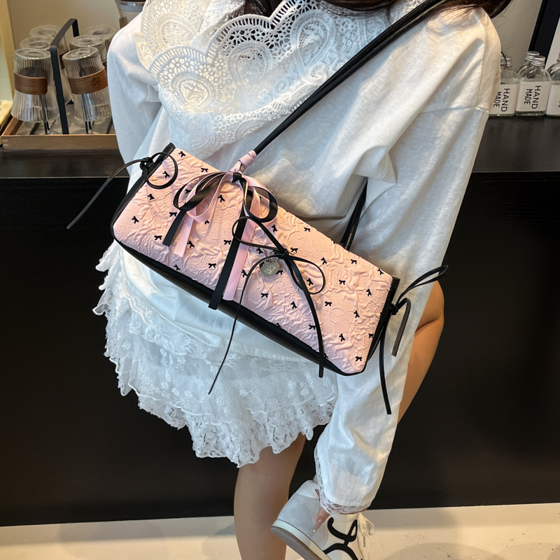 Sweet bucket bag for women, 2025 new summer bow single-shoulder bag, casual and versatile, hand-held small square bag Specification drawing