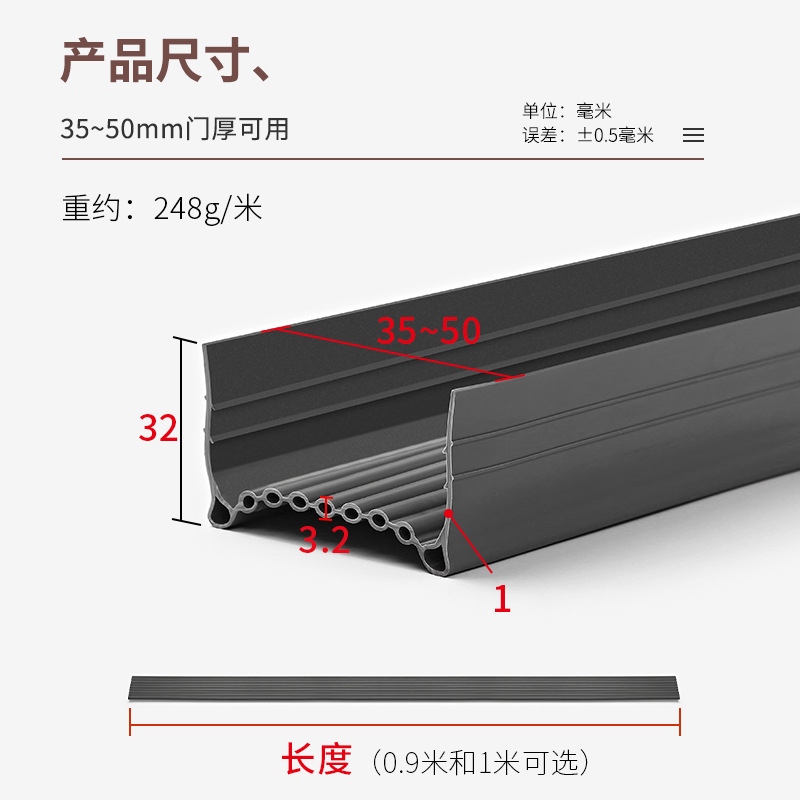 Door gap, door bottom sealing strip, door bottom gap, door windproof door sticker, door bottom gap, windproof rubber strip, sound insulation strip LQ82 Specification drawing
