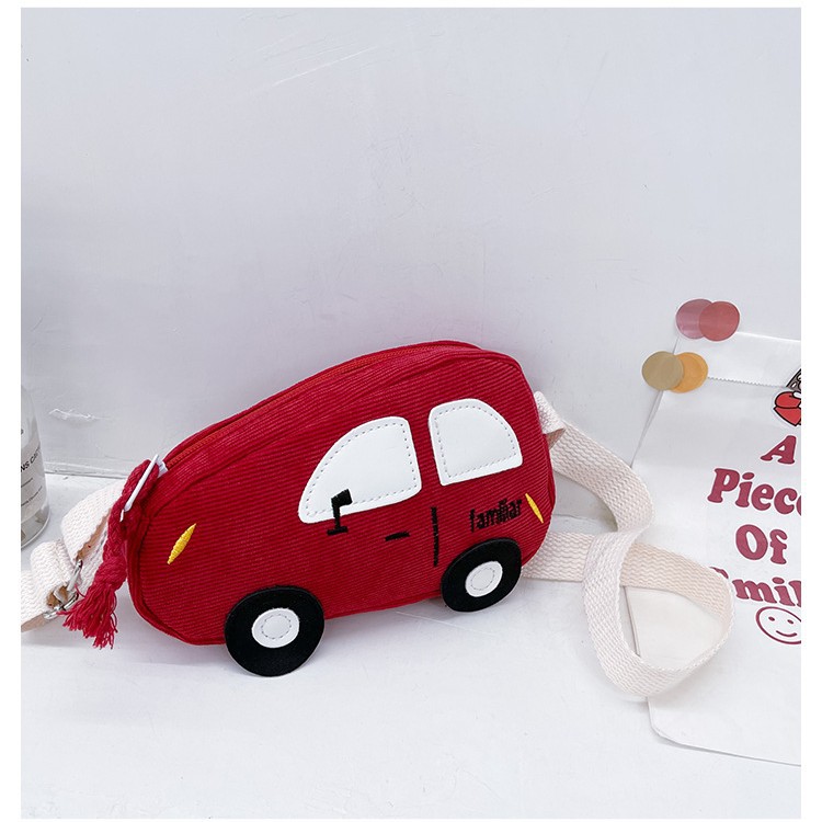 Cute corduroy toy car children's schoolbag, early education class gift, children's kindergarten schoolbag, lightweight single-shoulder crossbody bag details Picture