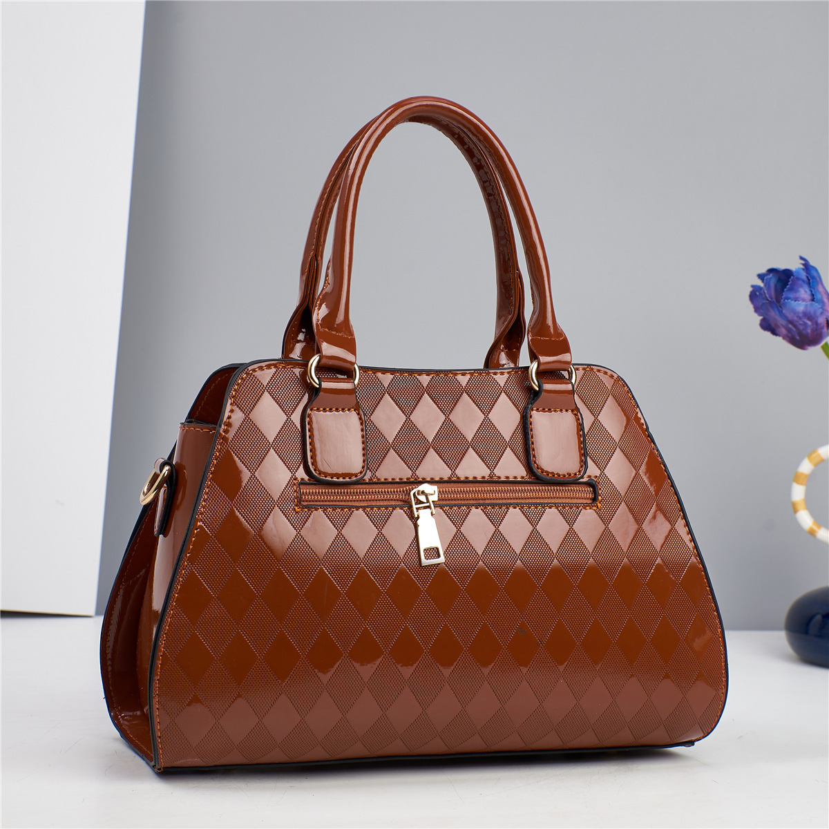 New style mother-and-child bag, solid color splicing, large capacity, stylish texture, single-shoulder crossbody cross-border pu women's bag, one-piece consignment Specification drawing