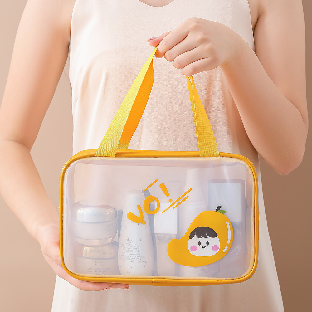Fruit pie transparent cosmetic bag, large-capacity portable toiletry bag, visual cute storage bag, PU waterproof toiletry bag Specification drawing