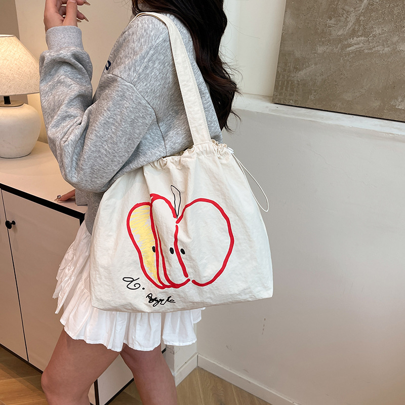 Apple's new drawstring canvas bag, a lightweight and versatile single-shoulder bag for students, a niche large-capacity, simple tote bag Specification drawing