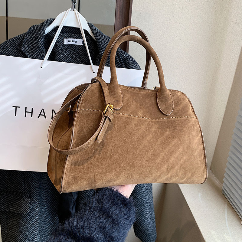 Retro suede briefcase bag for women, 2024 new high-end style hand-held shoulder bag, trendy and fashionable commuter tote bag details Picture