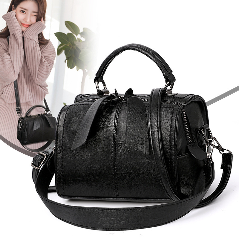 European and American British style Boston women's bag, PU soft leather large-capacity pillow bag, cross-border export crossbody handbag details Picture