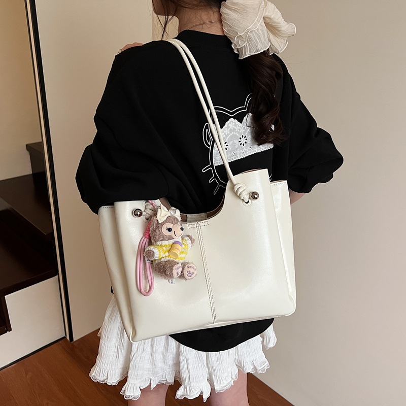High-end, versatile, simple and large-capacity tote bag 2025 new style, stylish Korean style, solid color commuting single-shoulder bag details Picture