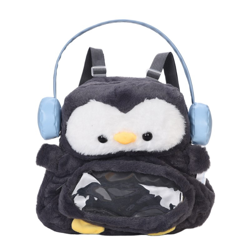 New cute cartoon headphones, penguin backpacks, fluffy little sheep, large-capacity double backpacks, and girlish class bags Item Picture