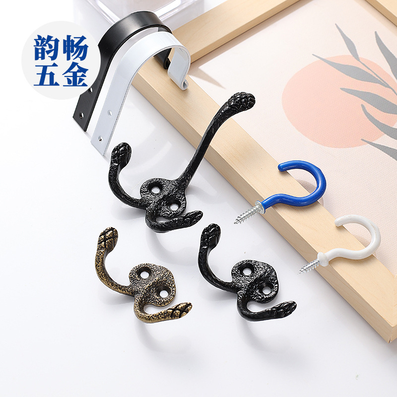 Retro alloy hooks, question mark hooks, lamp hooks, iron sheet clothes hangers, bathroom wall single hooks, black double hooks, cross-border hooks details Picture