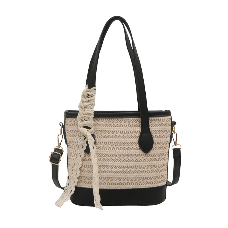 Woven straw handbag for women 2025 new style, high-end texture, niche fashion crossbody bag, single-shoulder bag, bucket bag Item Picture