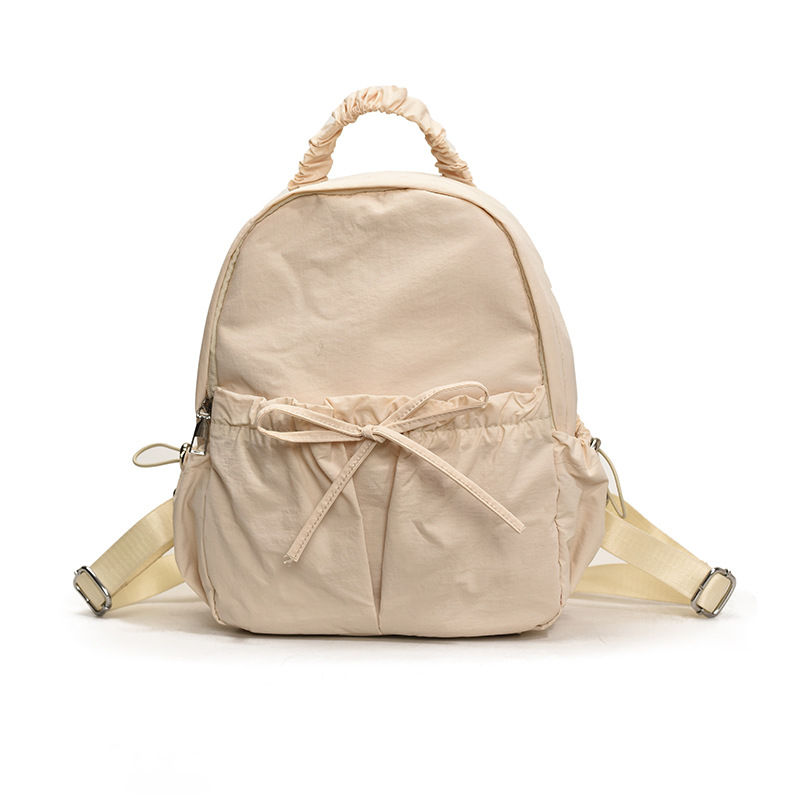 Japanese-style artistic, fresh and elegant lady with a bow, fashionable single-shoulder bag, pleated nylon fabric, casual and versatile backpack Item Picture