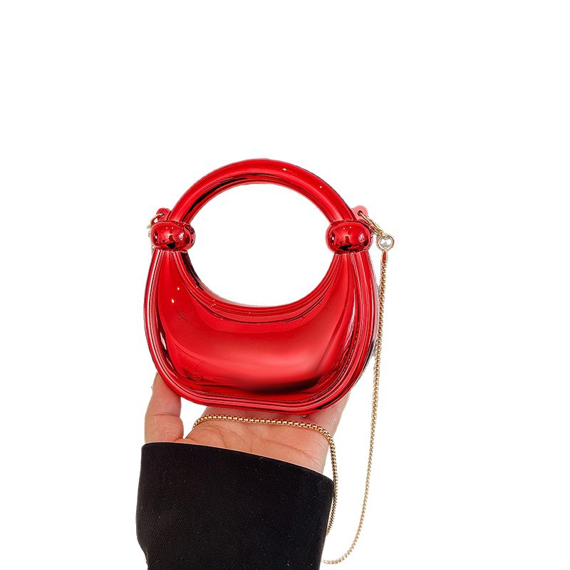 High-end mini box bag for women 2025 new style, small and textured hand-held bag, fashionable and elegant chain crescent bag Item Picture