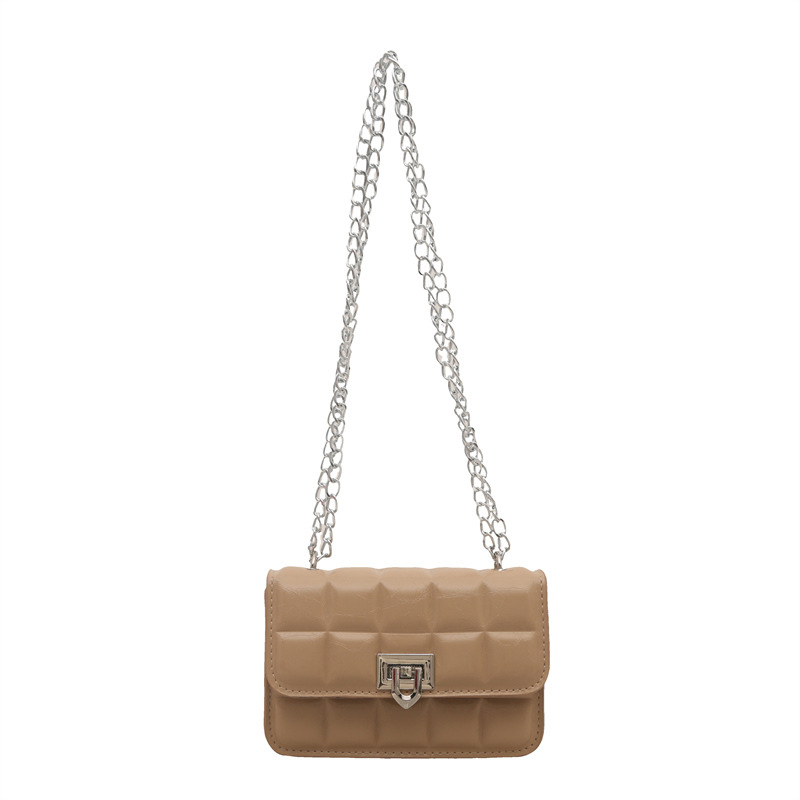 New Korean-style embossed embroidered thread small square bag, fashionable lock buckle laser shiny leather mini bag, chain women's crossbody bag Item Picture