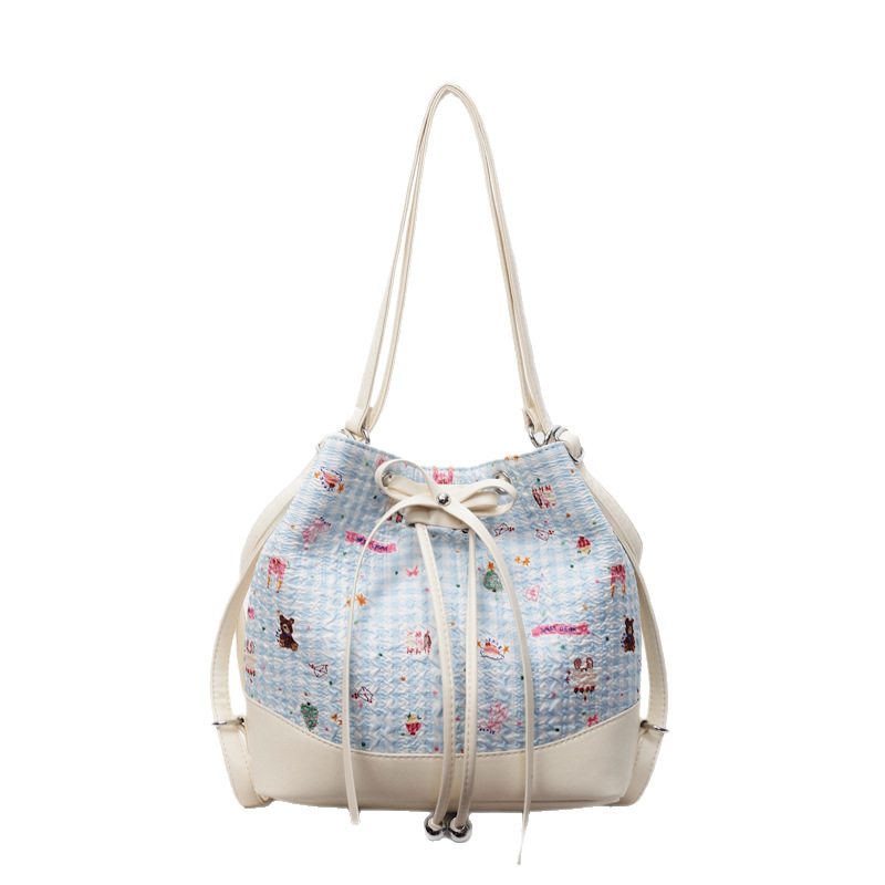 The new summer 2025 fashion and casual large-capacity single-shoulder bucket bag exudes a sense of sophistication for women. It is a versatile and stylish printed backpack Item Picture