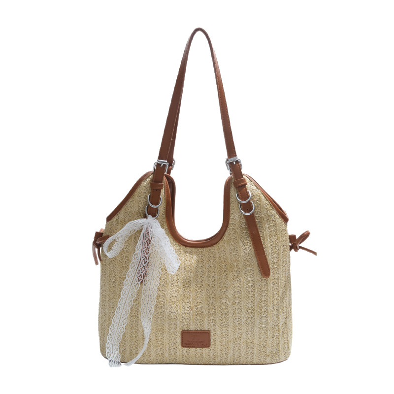 2025 Summer New seaside vacation woven beach bag, women's niche casual single-shoulder bag, large-capacity commuter tote bag Item Picture