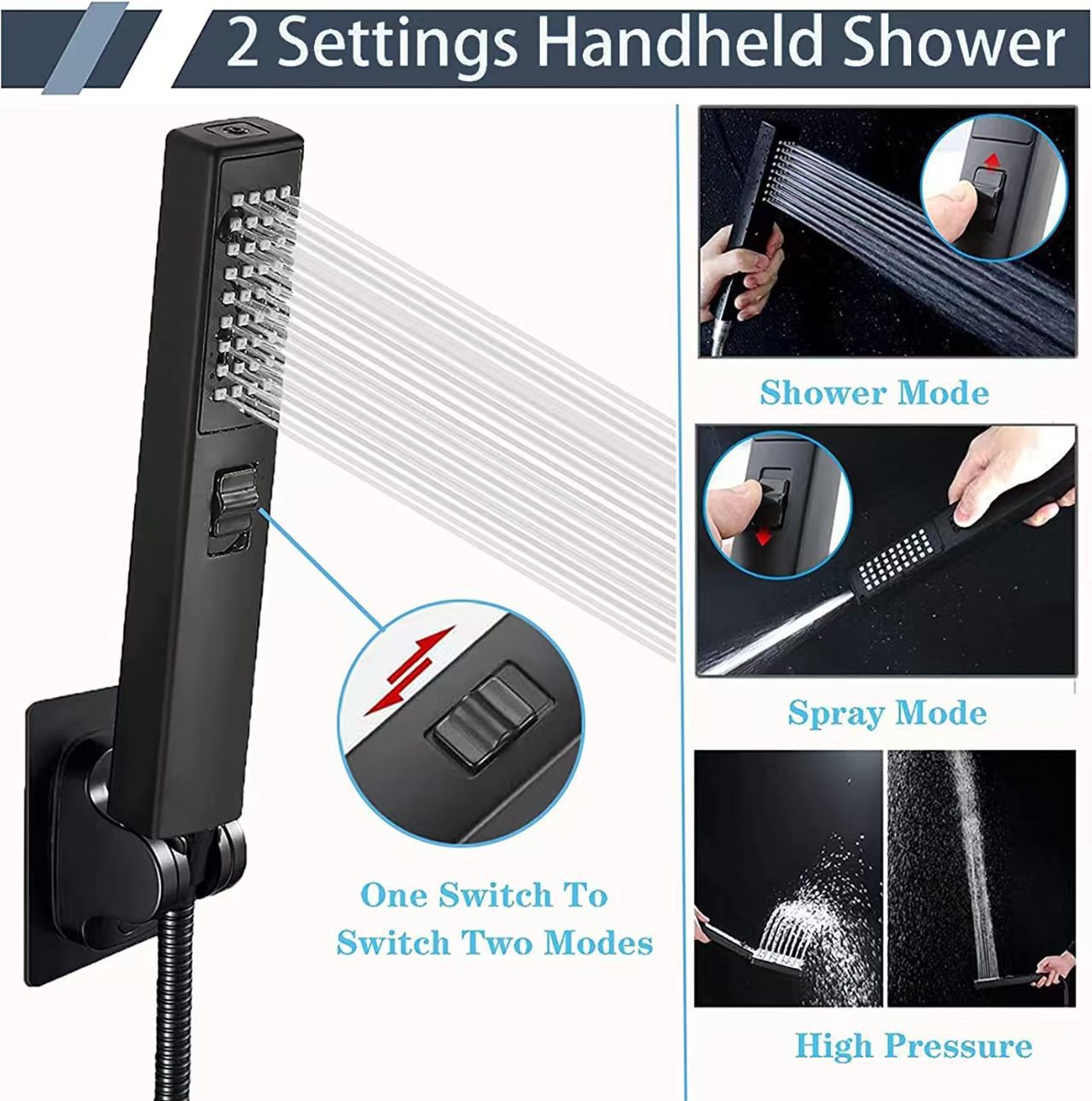 Cross-border Amazon pressurized shower head set, 8-inch and 10-inch top shower head combination, household rain shower head Specification drawing