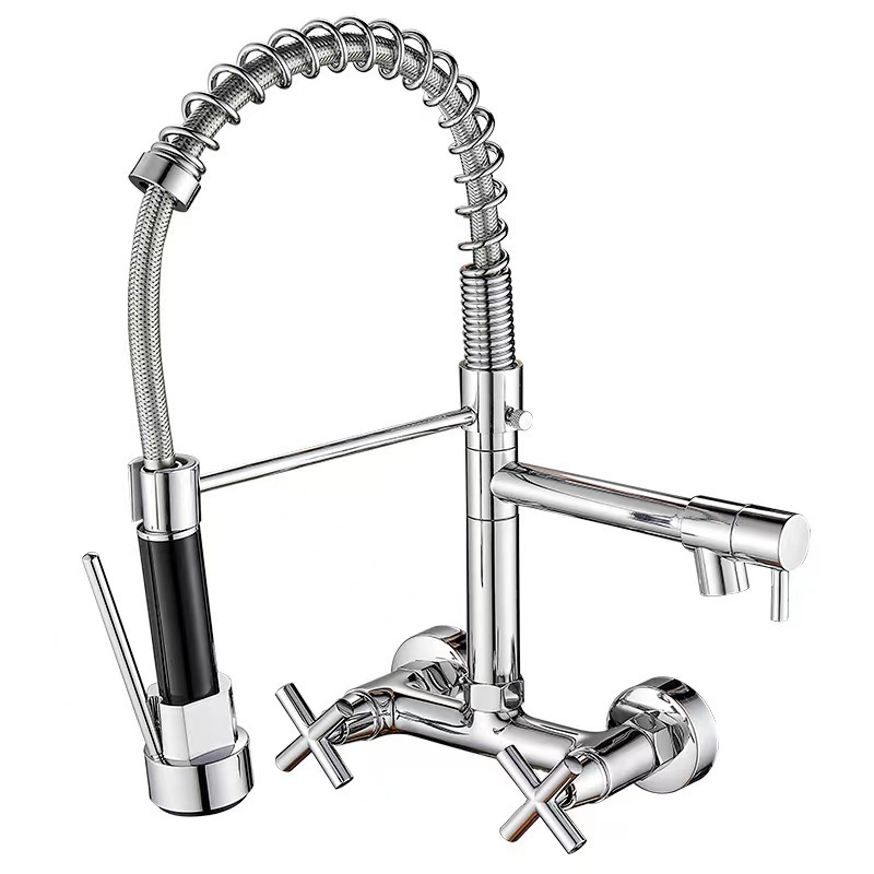Cross-border wall-mounted faucet, kitchen cold and hot double-hole washing basin, two-in-one laundry sink, balcony universal splash-proof head Item Picture