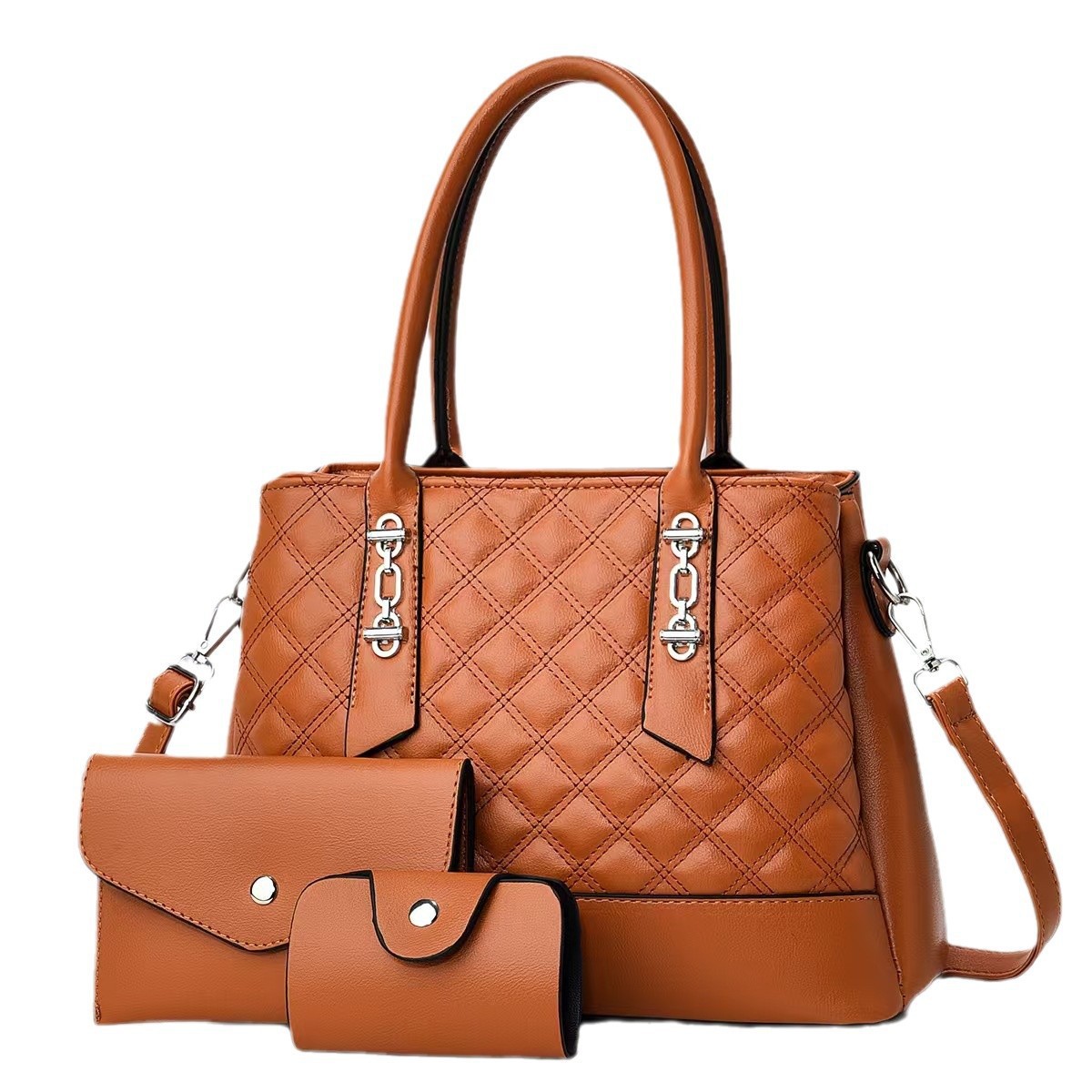 New diamond-shaped checkered mother bag three-piece set, multi-layer large-capacity fashionable handbag, cross-border versatile single-shoulder bag, crossbody bag Item Picture