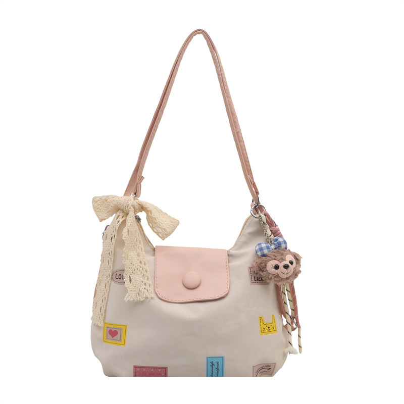 Fashionable, sweet and cute tote bag for women, large-capacity Korean version color-blocking hand-held shoulder bag, multi-functional student backpack Item Picture