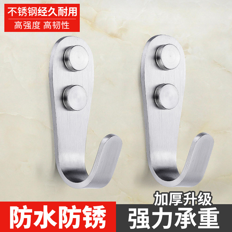 Thickened stainless steel solid single-hook coat hook, bathroom coat hook, wall-mounted hook without drilling, fixed and load-bearing details Picture