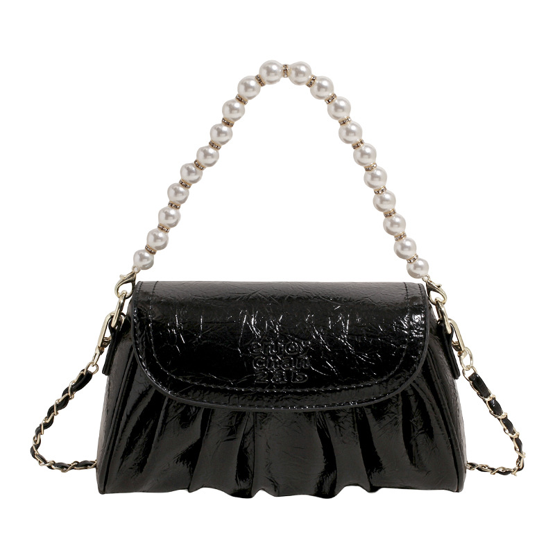 The 2025 new pleated beaded chain underarm bag is simple and versatile, a small square bag, a stylish single-shoulder bag, and a light luxury crossbody bag Item Picture