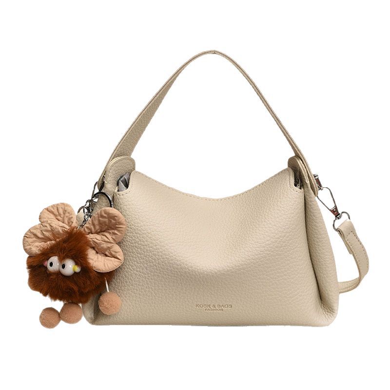 Simple lychee patterned hand-held baguette bag for women, 2025 new style fashionable single-shoulder pillow bag, casual soft leather crossbody bag Item Picture