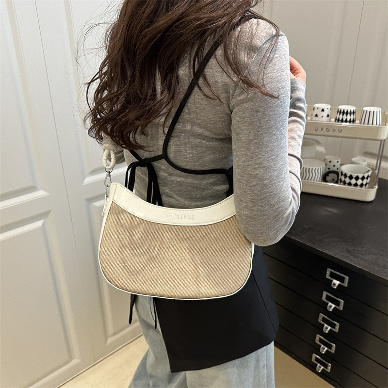 New fashionable color-blocking chain fabric bag, women's letter underarm bag, commuter single-shoulder crossbody bag Specification drawing