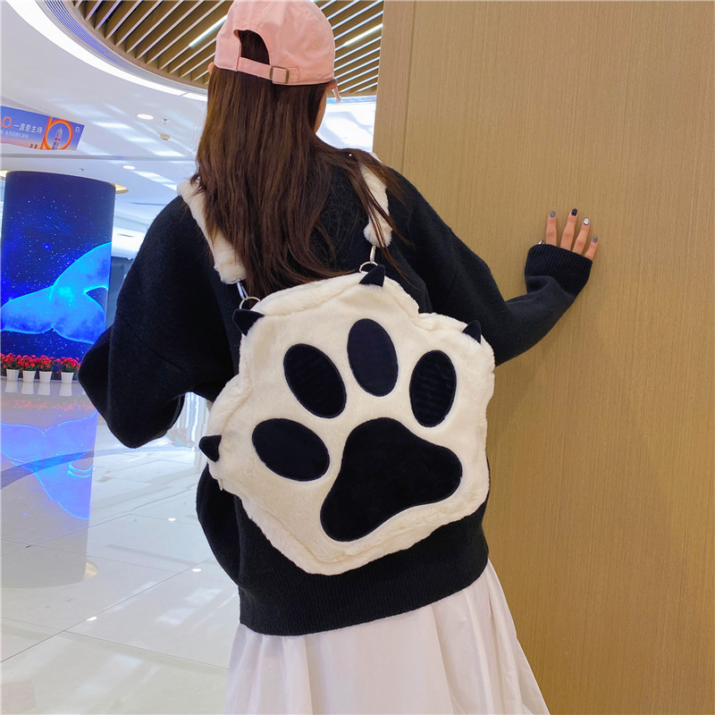Cute cat paw backpack 2023 New style plush backpack, Instagram soft girl, large-capacity student funny backpack full figure