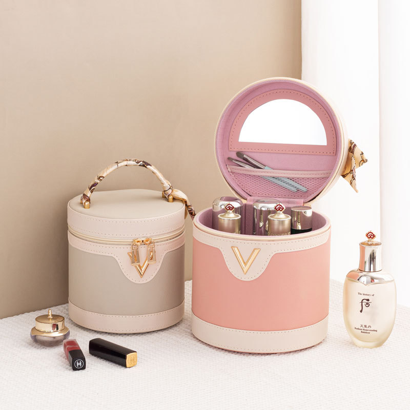 Lychee-patterned bucket cosmetic bag, large capacity, high appearance level, portable pu cosmetic case, multi-functional waterproof hand-held details Picture