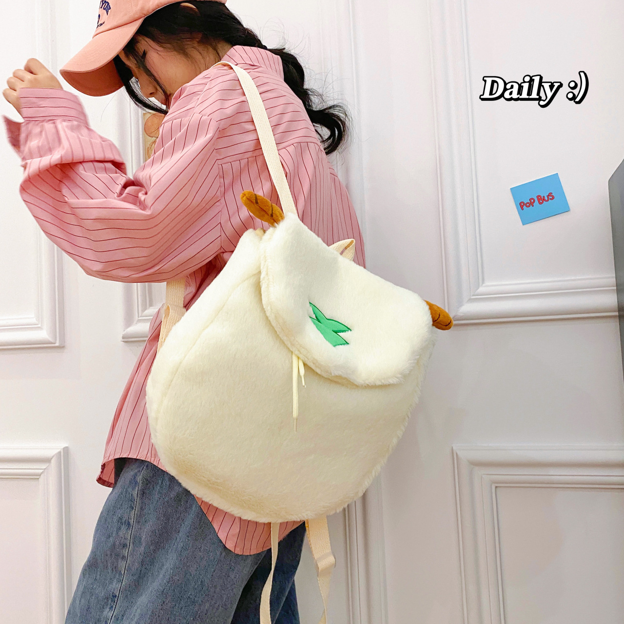 The new cartoon and cute plush sheep village uniform is suitable for both shoulders, versatile, and can be used as a school bag, phone bag, and coin purse details Picture