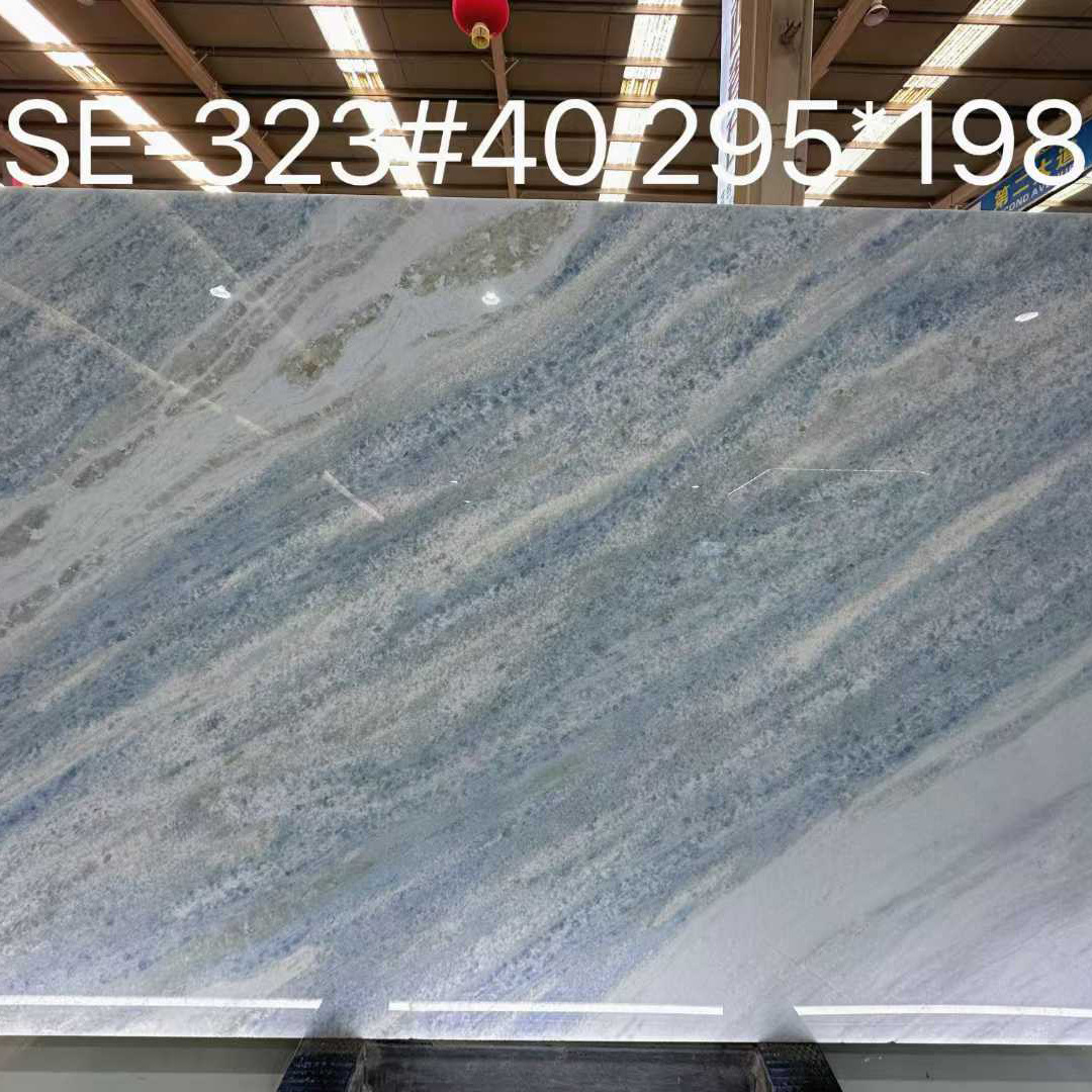 The blue crystal natural marble dining table, washbasin and countertop, luxury stone, bathroom background wall full figure
