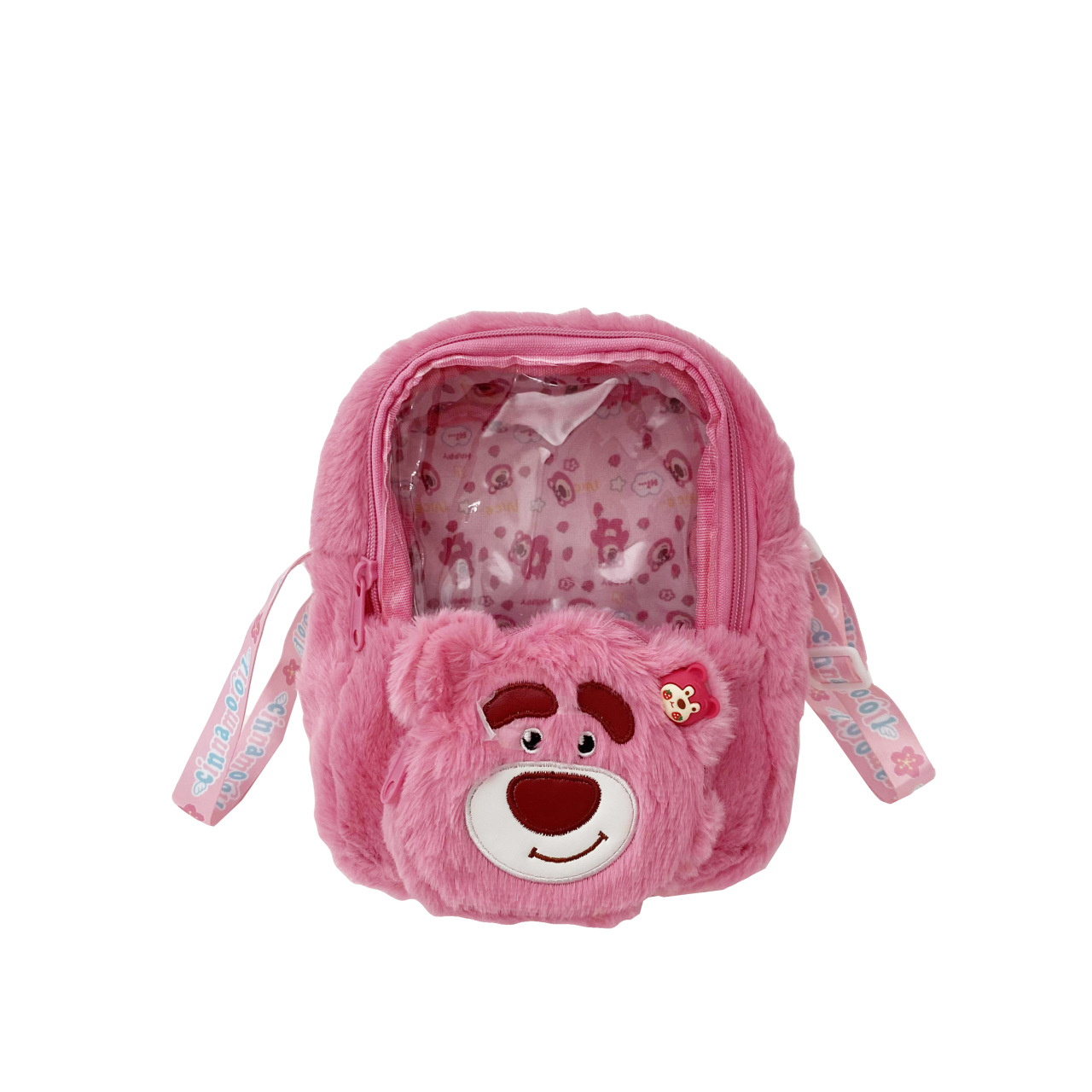 New PVC transparent doll bag, Japanese-style cartoon strawberry bear plush bag, cute girl single-shoulder crossbody bag Item Picture