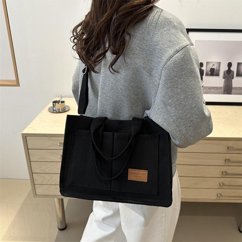 Canvas bag, women's tote bag, large-capacity autumn crossbody bag, 2024 new versatile ins hand-held commuter bag Specification drawing