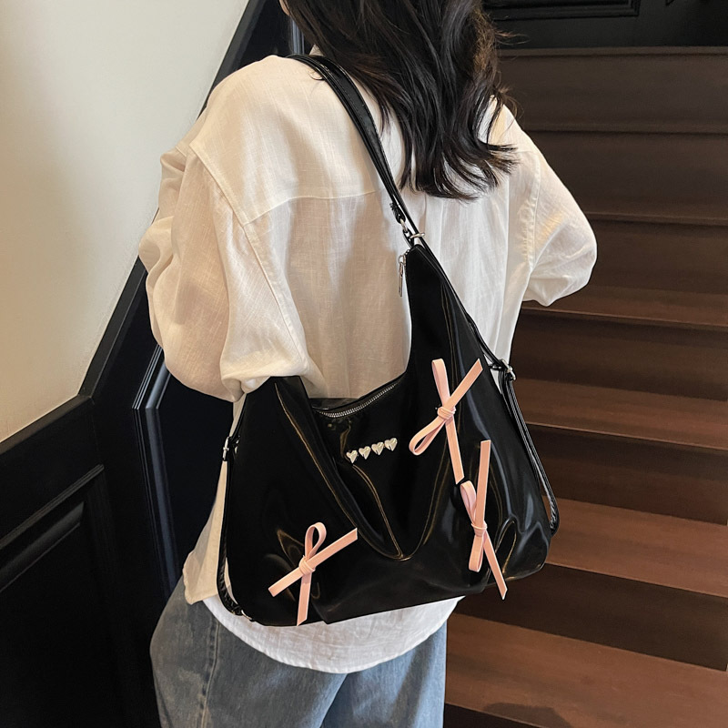 Bow tote bag, large capacity single-shoulder bag, 2025 new crossbody bag, fashionable commuting, sweet backpack details Picture