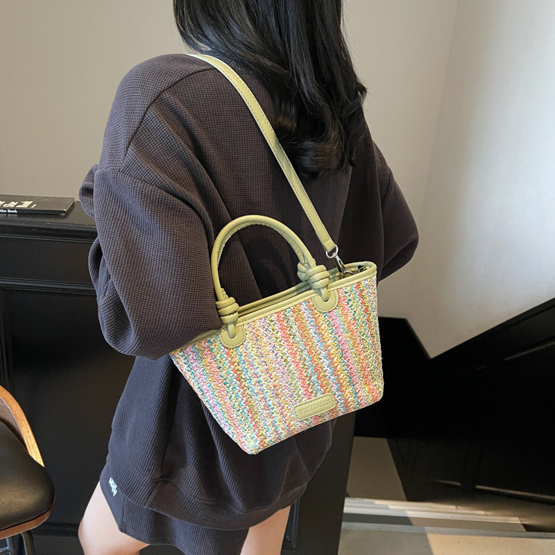 Seaside vacation simple and casual straw woven bag for women 2025 New Korean style fashionable colorful large capacity single-shoulder crossbody bag details Picture
